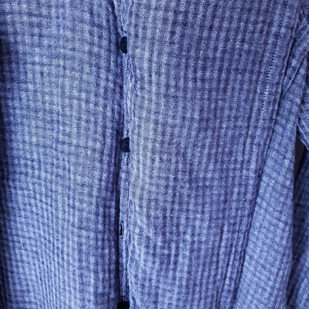 Medium Flax Sheer Linen Blouse Buttoned Deep V Neck Gray Gauzy - Picture 4 of 10